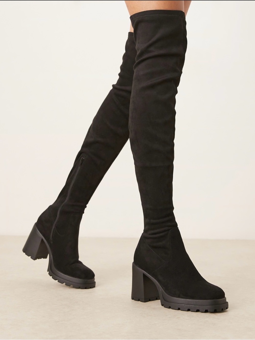 ASOS Black Over-the-Knee Suede Chunky Heel Boots